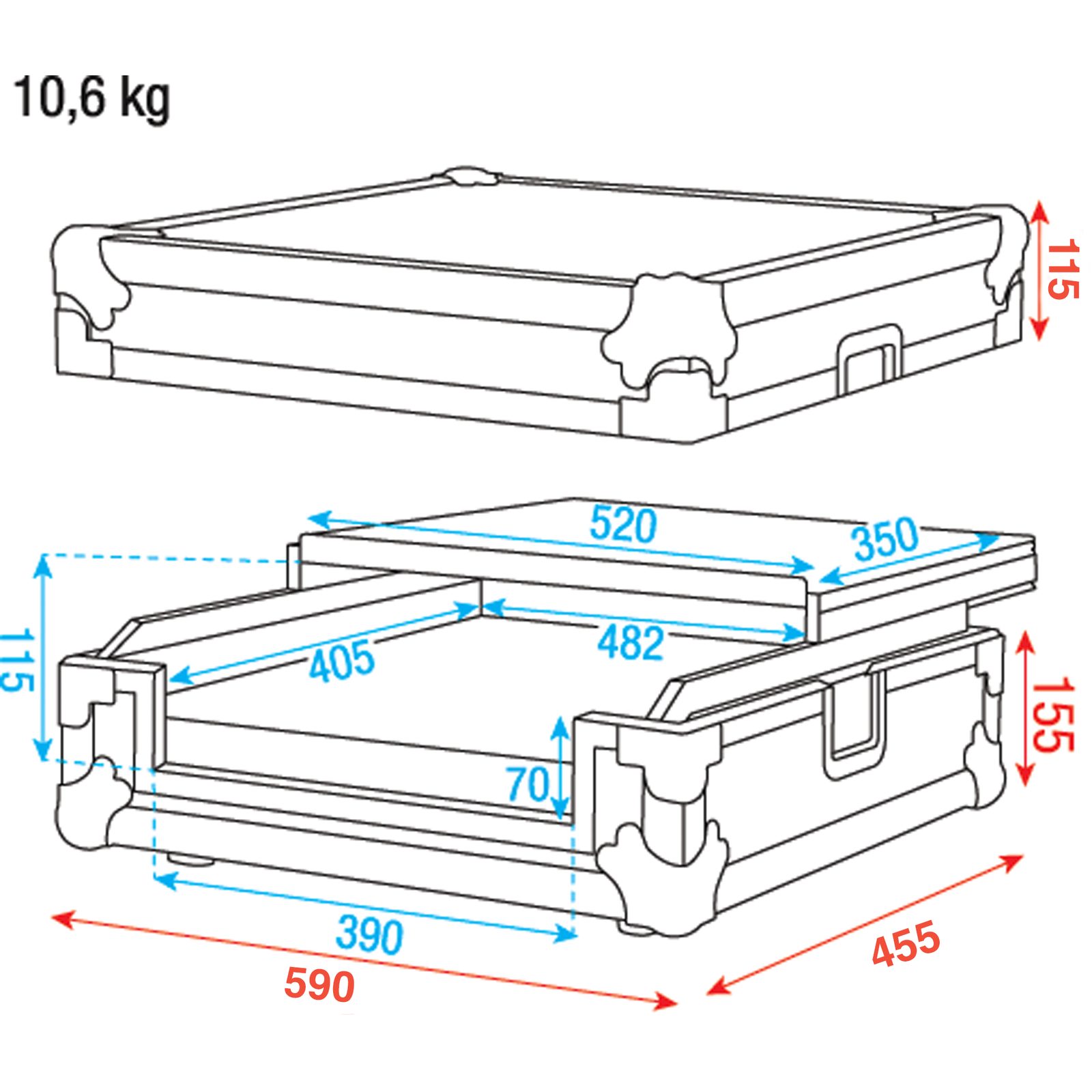 Flight case universale per DJ Control 2 canali con foam e feltro e velcro - Showgear D7467