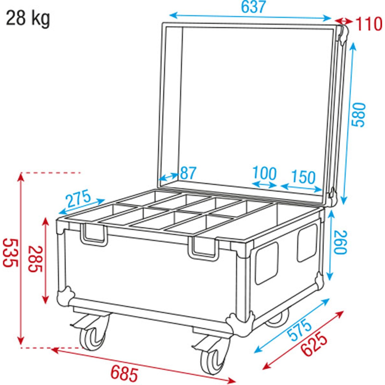 Case per 8x Compact Par 7/18 con vano accessori - Showtec D7475