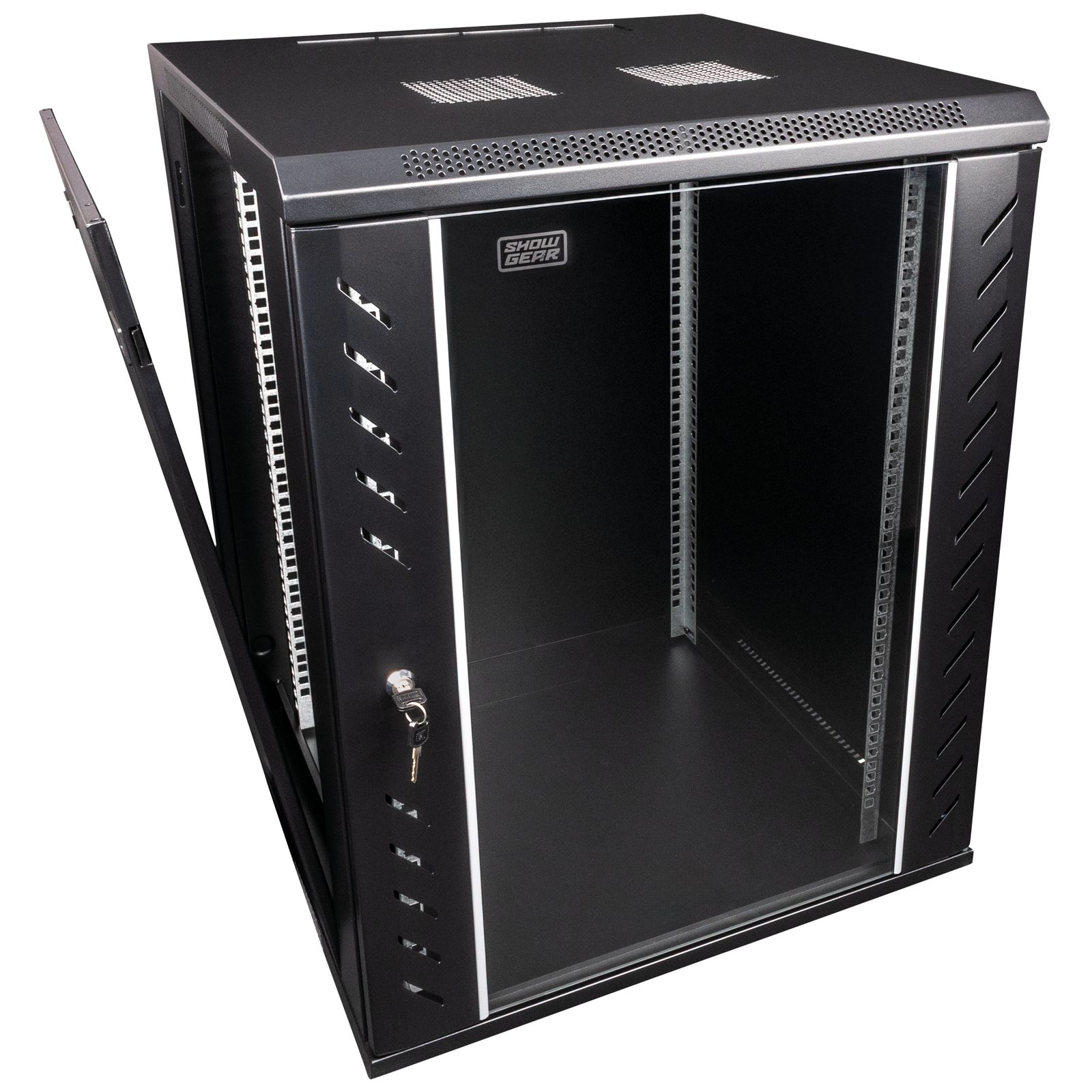 Armadio rack a parete 19" 15U con porta in vetro nero - Showgear D7654