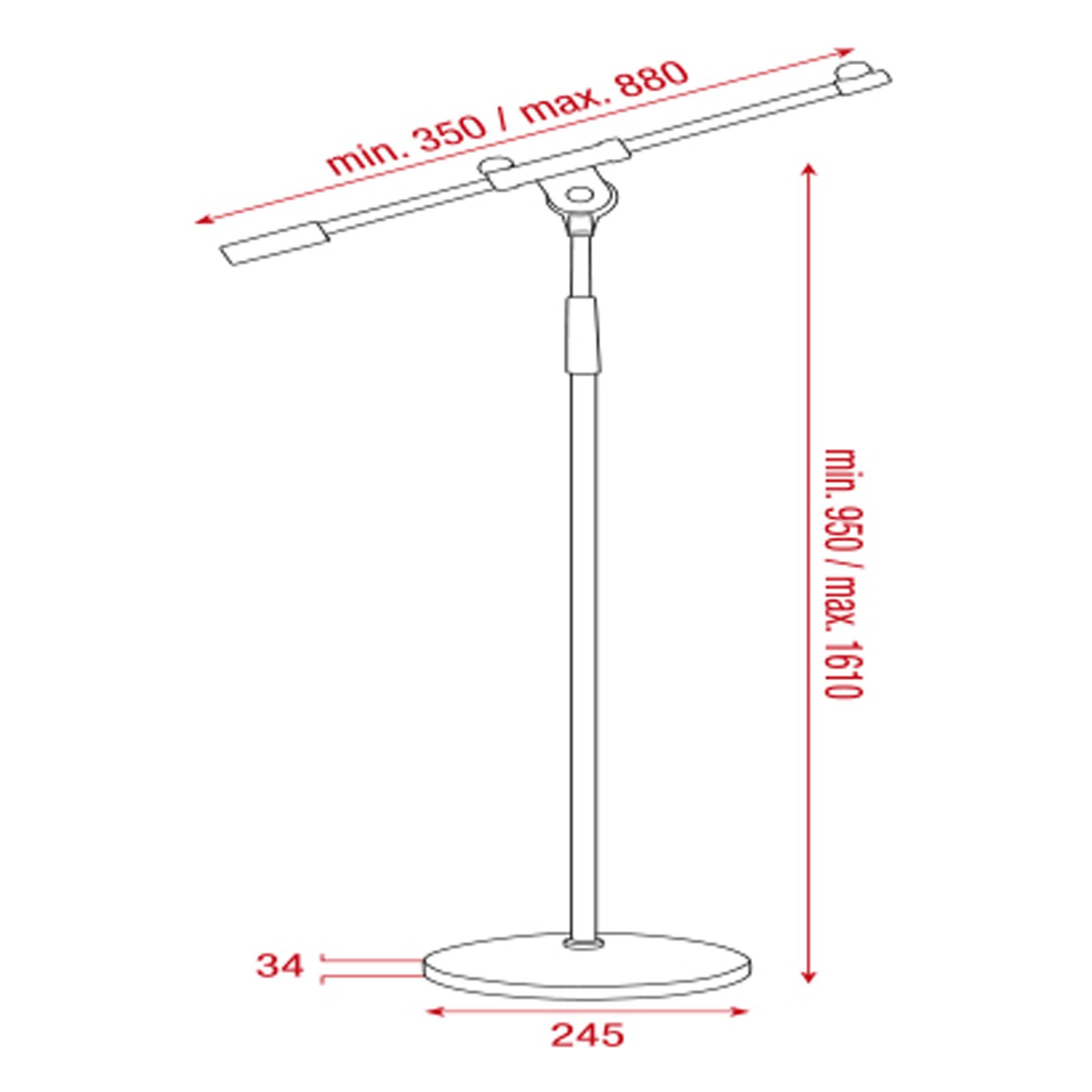 Supporto microfono a braccio telescopico argento - Showgear D8105C