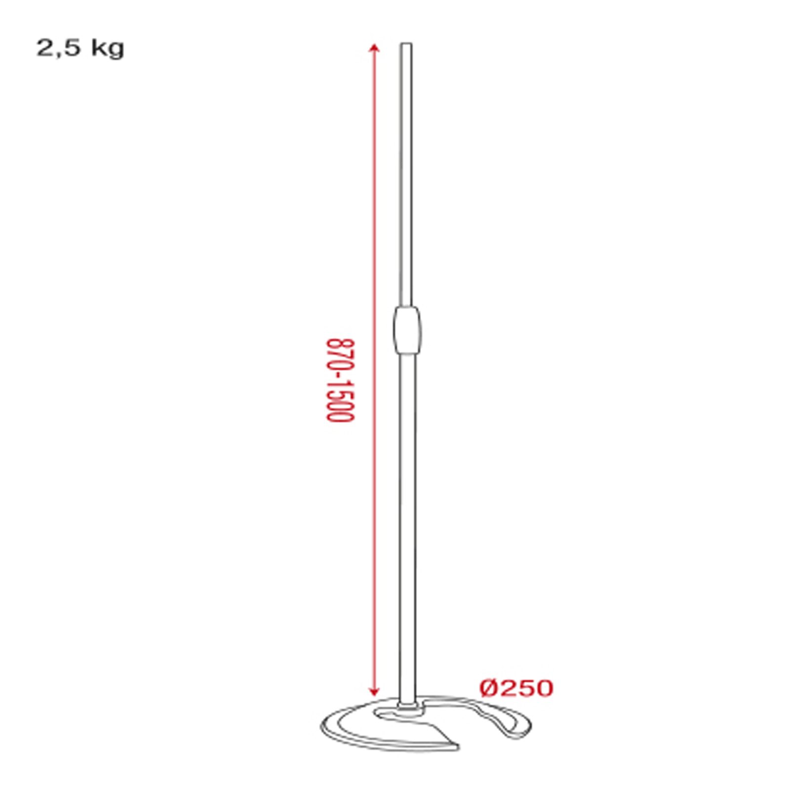 Microphone Stand in alluminio con base rotonda - Altezza 87-150 cm - Showgear D8306