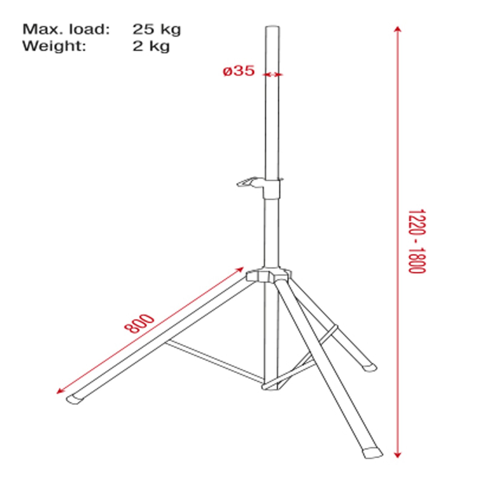 Speaker Stand in alluminio - Altezza 122-180 cm, carico max 25 kg - Showgear D8321