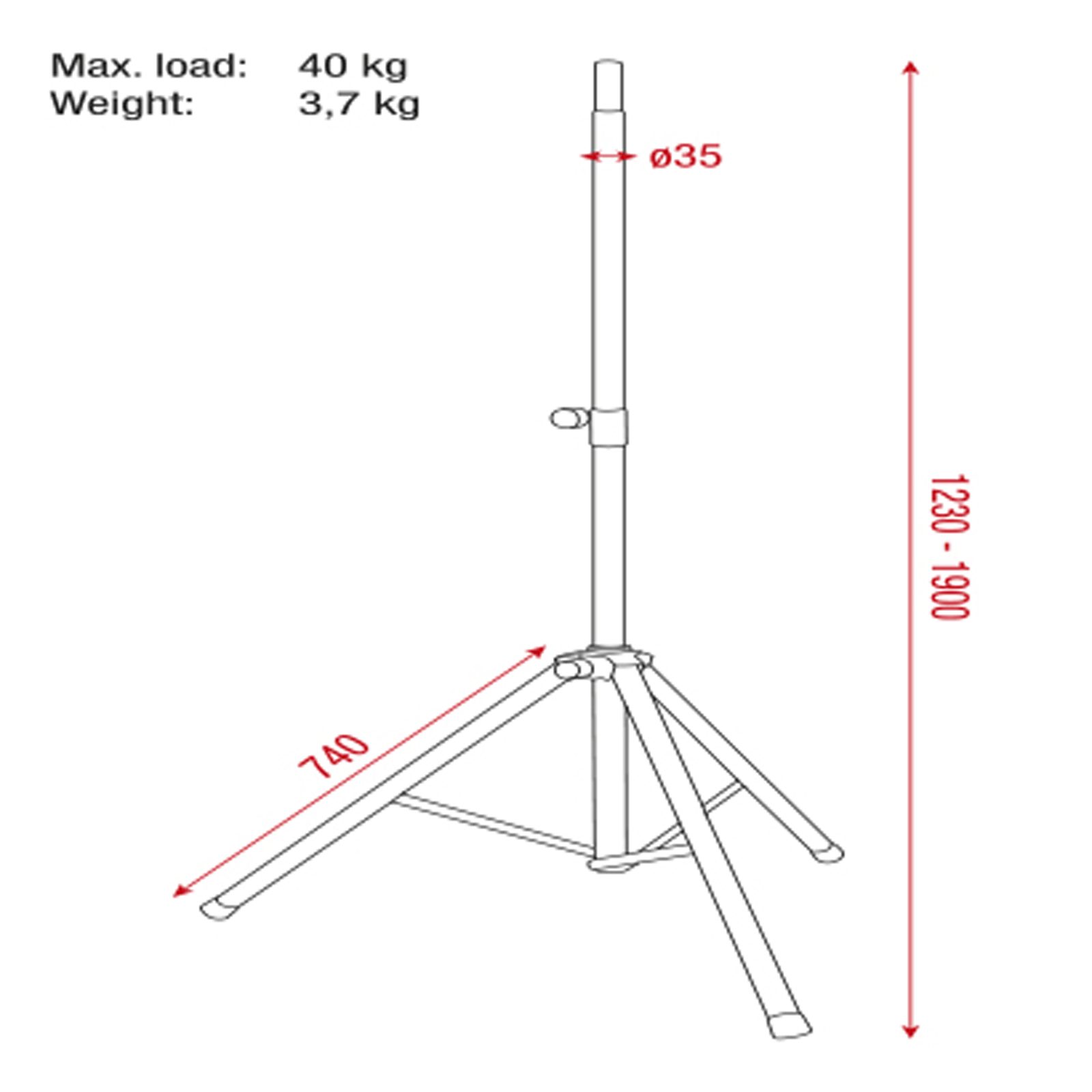Speaker Stand Pro in acciaio - Altezza 123-190 cm, carico max 40 kg - Showgear D8322