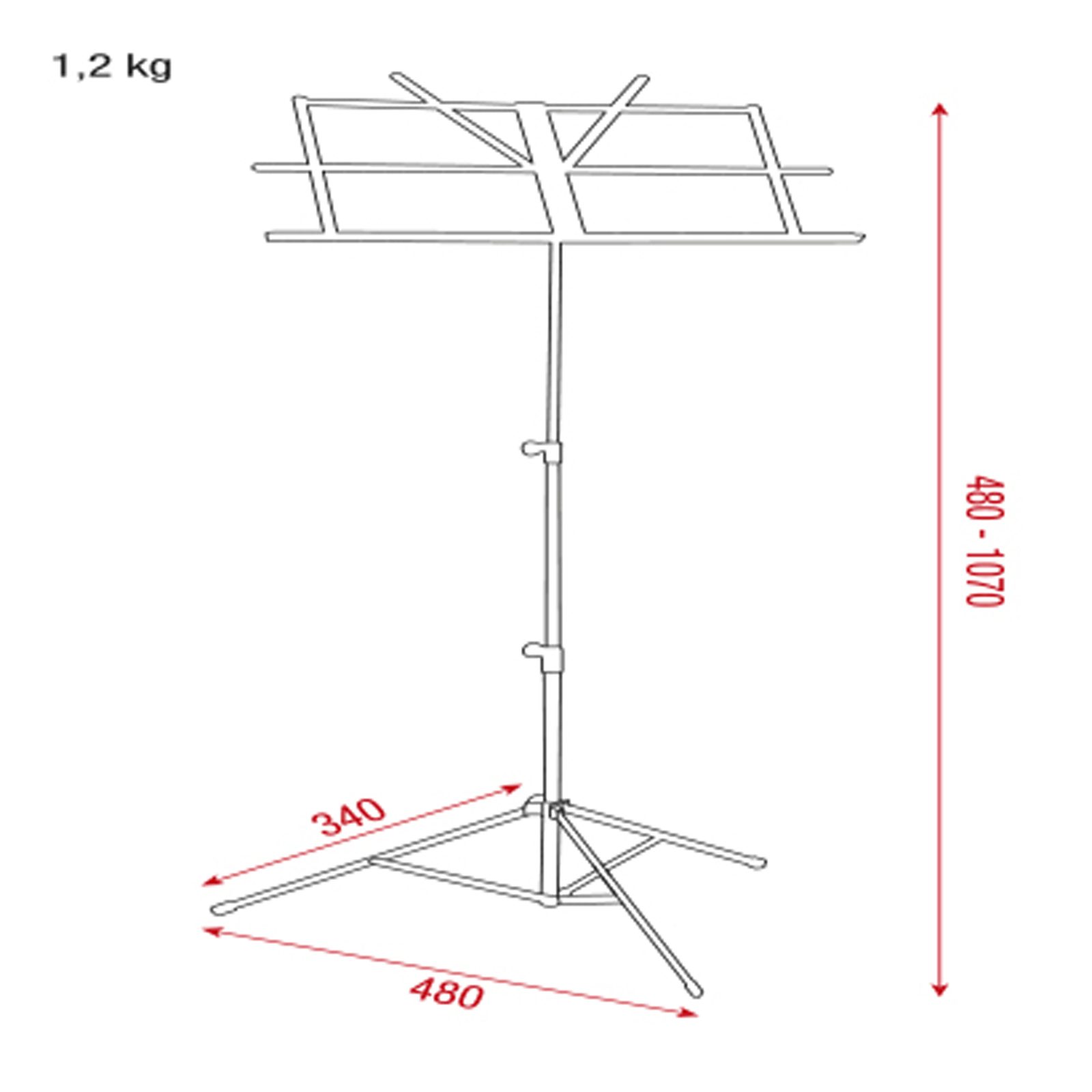 Leggio musicale Lite pieghevole in metallo, regolabile 48-107 cm - Showgear D8350
