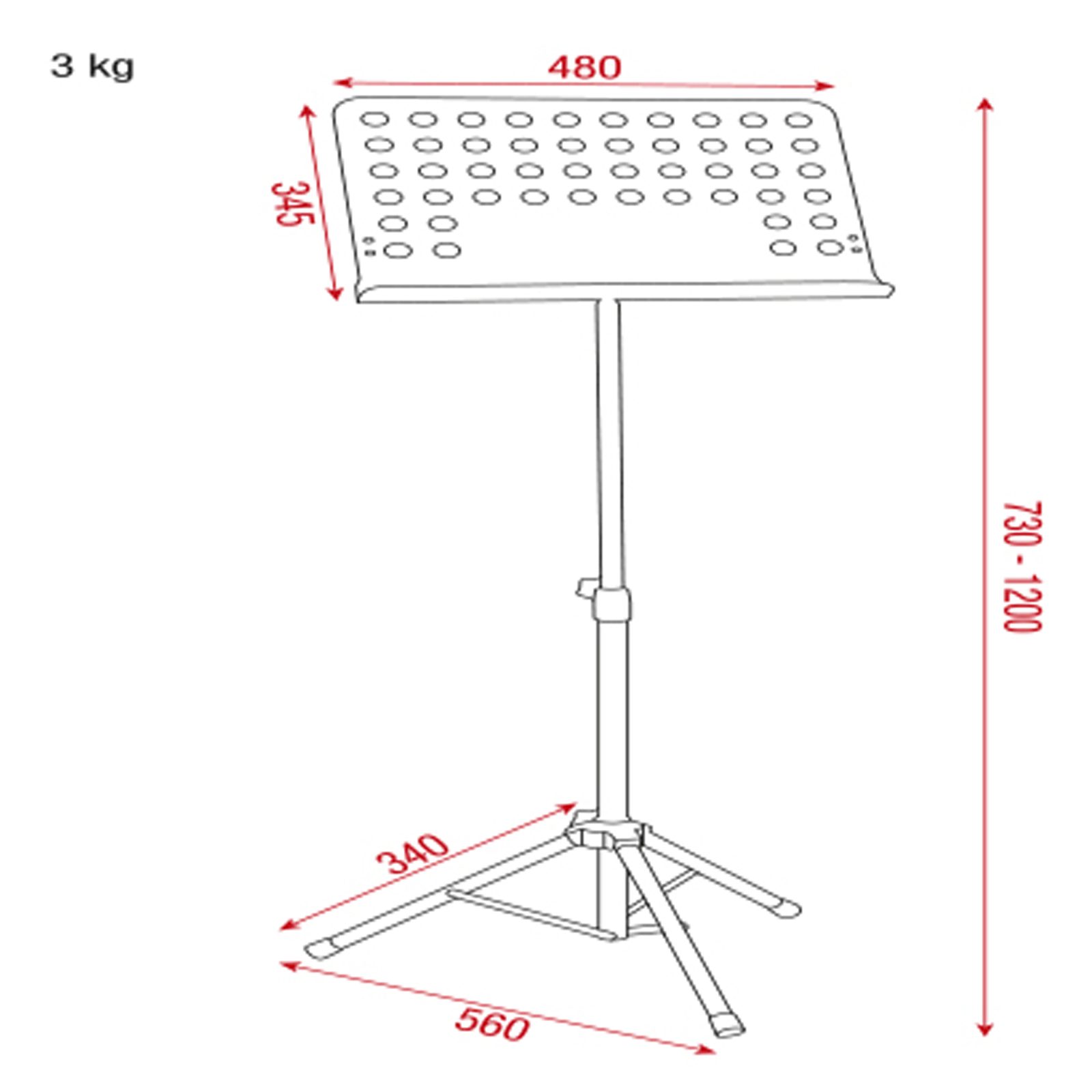 Leggio musicale Pro in metallo, regolabile 73-120 cm - Showgear D8352