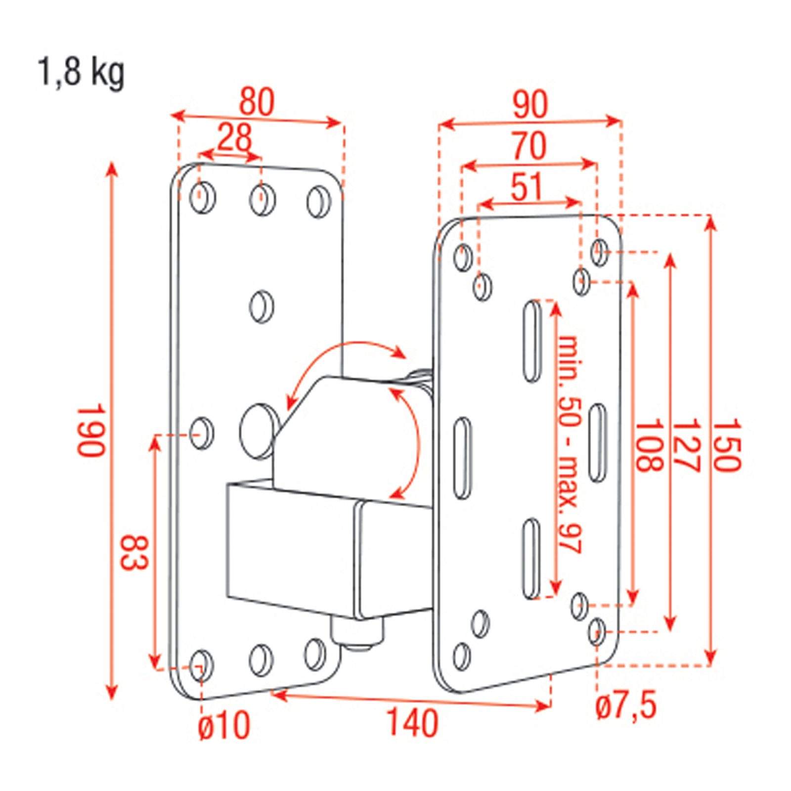 Supporto a parete per altoparlanti compatto bianco 20 kg - Showgear D8429W