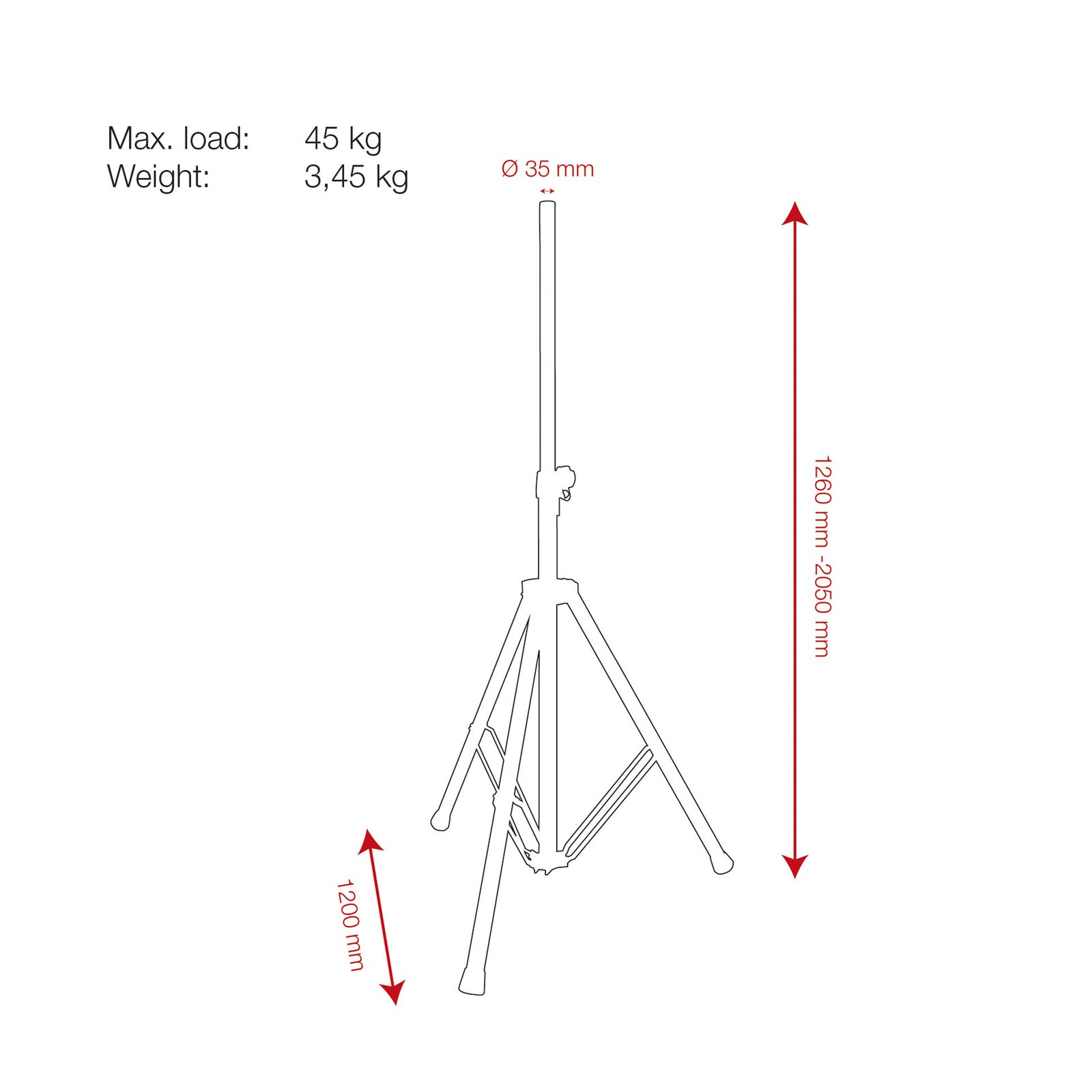 Supporto altoparlanti Mammoth nero 45 kg 1260-2050mm - Showgear D8601