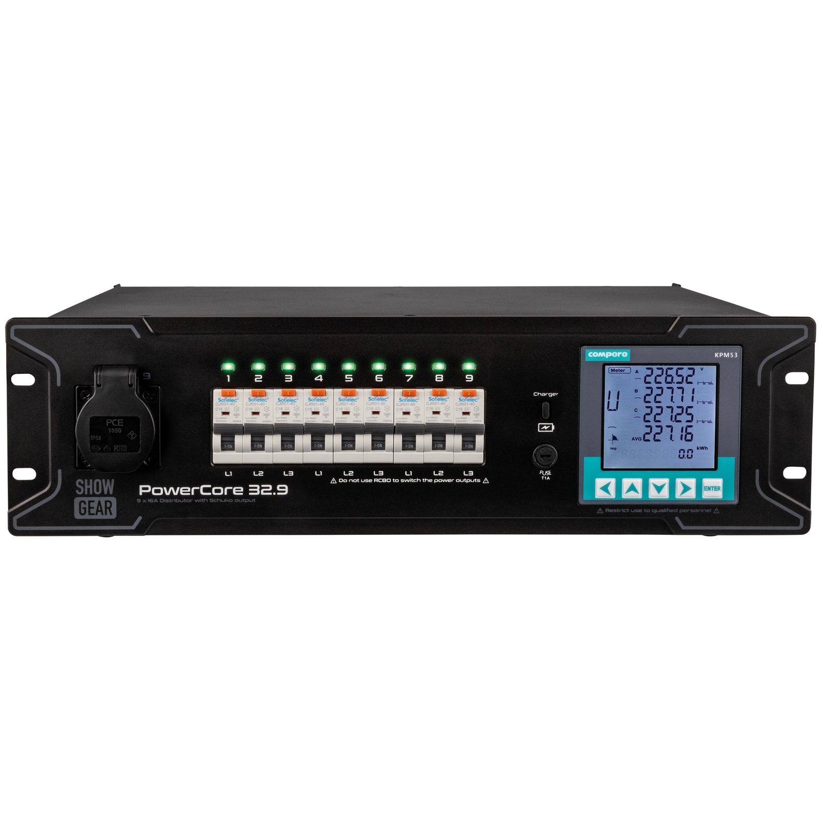PowerCore 32.9 - Distribuzione 1x 32A a 9x Schuko con RCBO - Showgear E623001