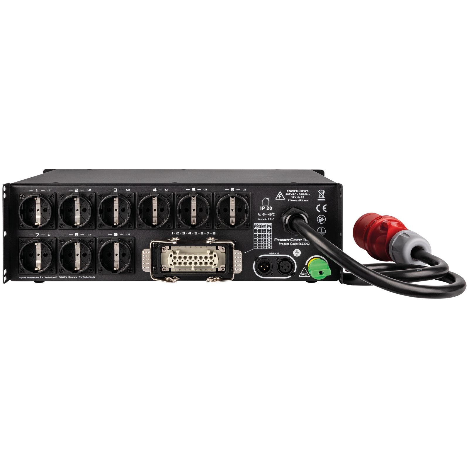 PowerCore 32.9m - Distribuzione 1x 32A a 9x Schuko + 1x H16 con RCBO - Showgear E623002