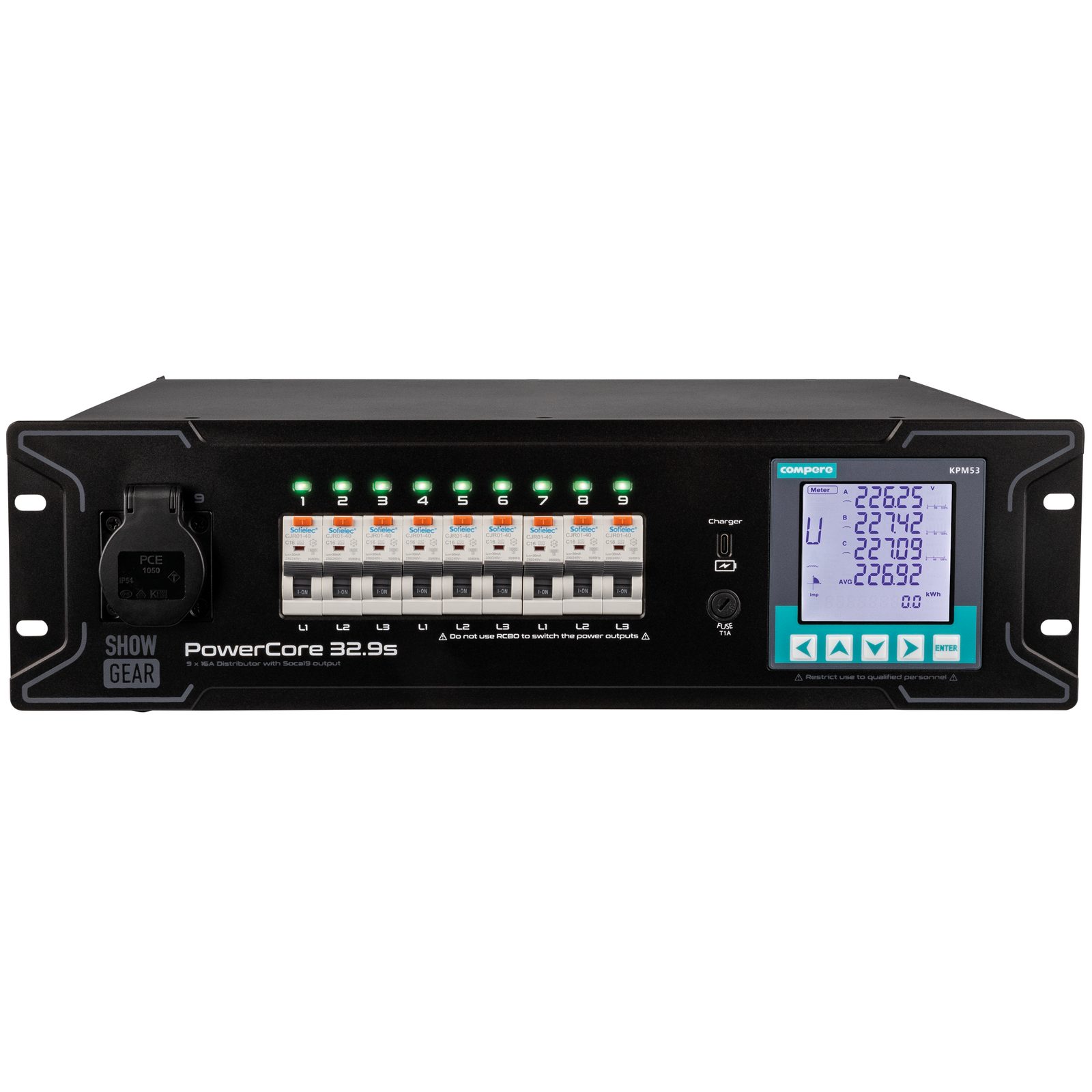PowerCore 32.9s - Distribuzione 1x 32A a 9x Schuko + 1x S19 con RCBO - Showgear E623003