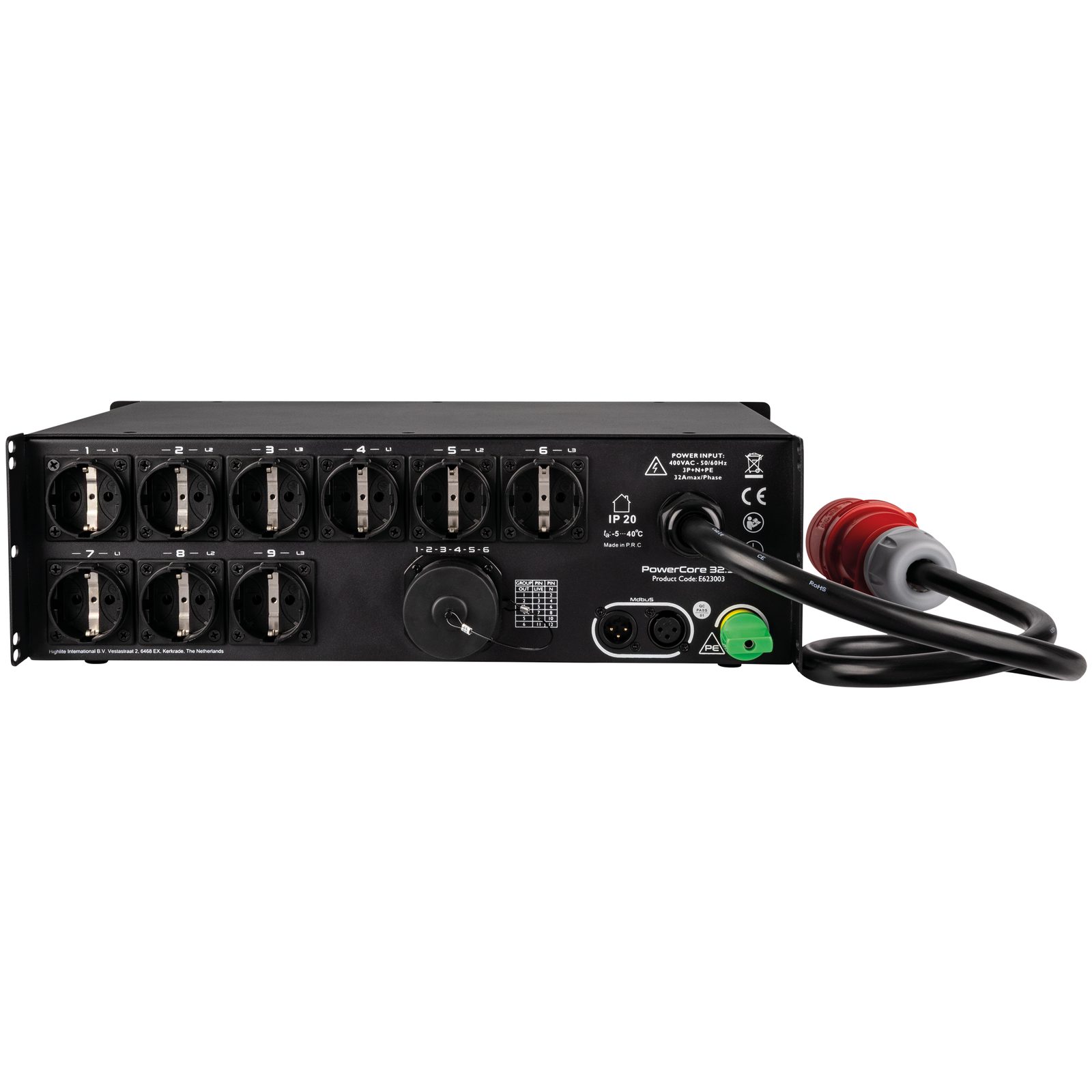 PowerCore 32.9s - Distribuzione 1x 32A a 9x Schuko + 1x S19 con RCBO - Showgear E623003
