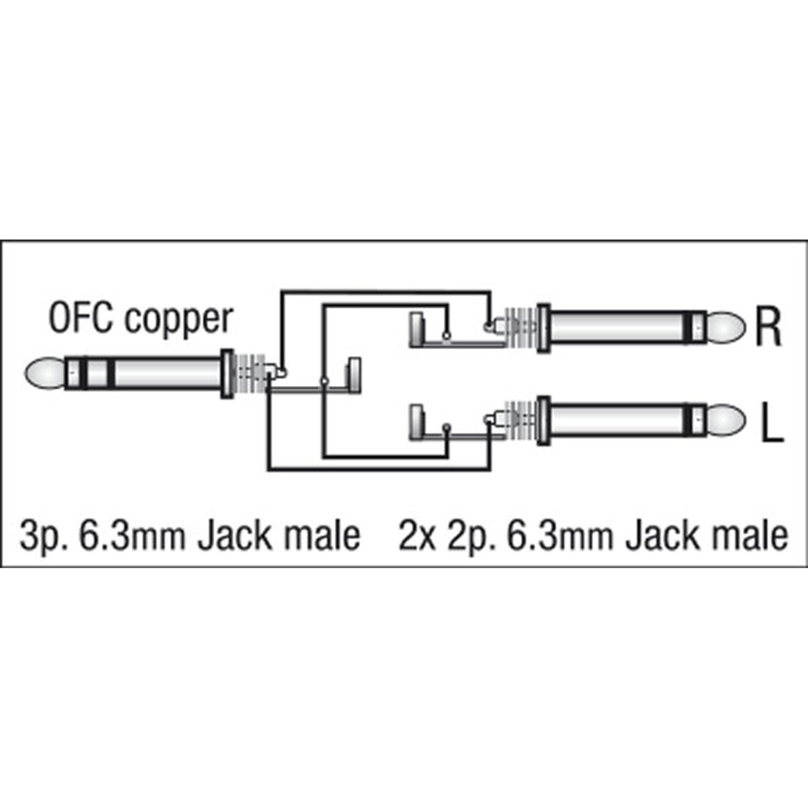 Cavo stereo Jack 6.3mm TRS a 2 mono Jack TS L/R 0.75m Blu - DAP FL3475