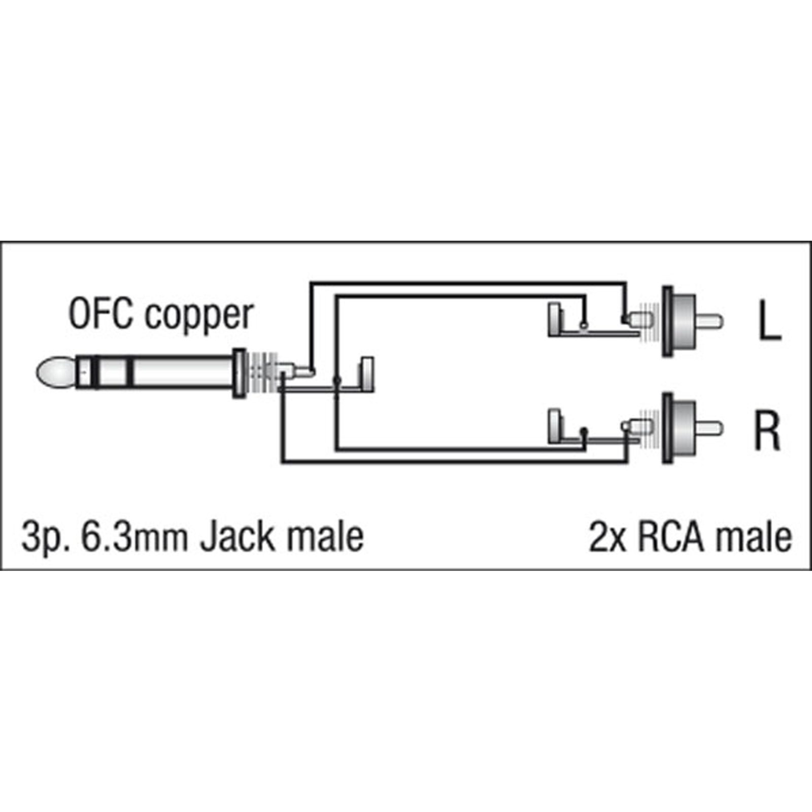 Cavo stereo Jack 6.3mm TRS a 2 RCA L/R 1.5m Blu - DAP FL35150
