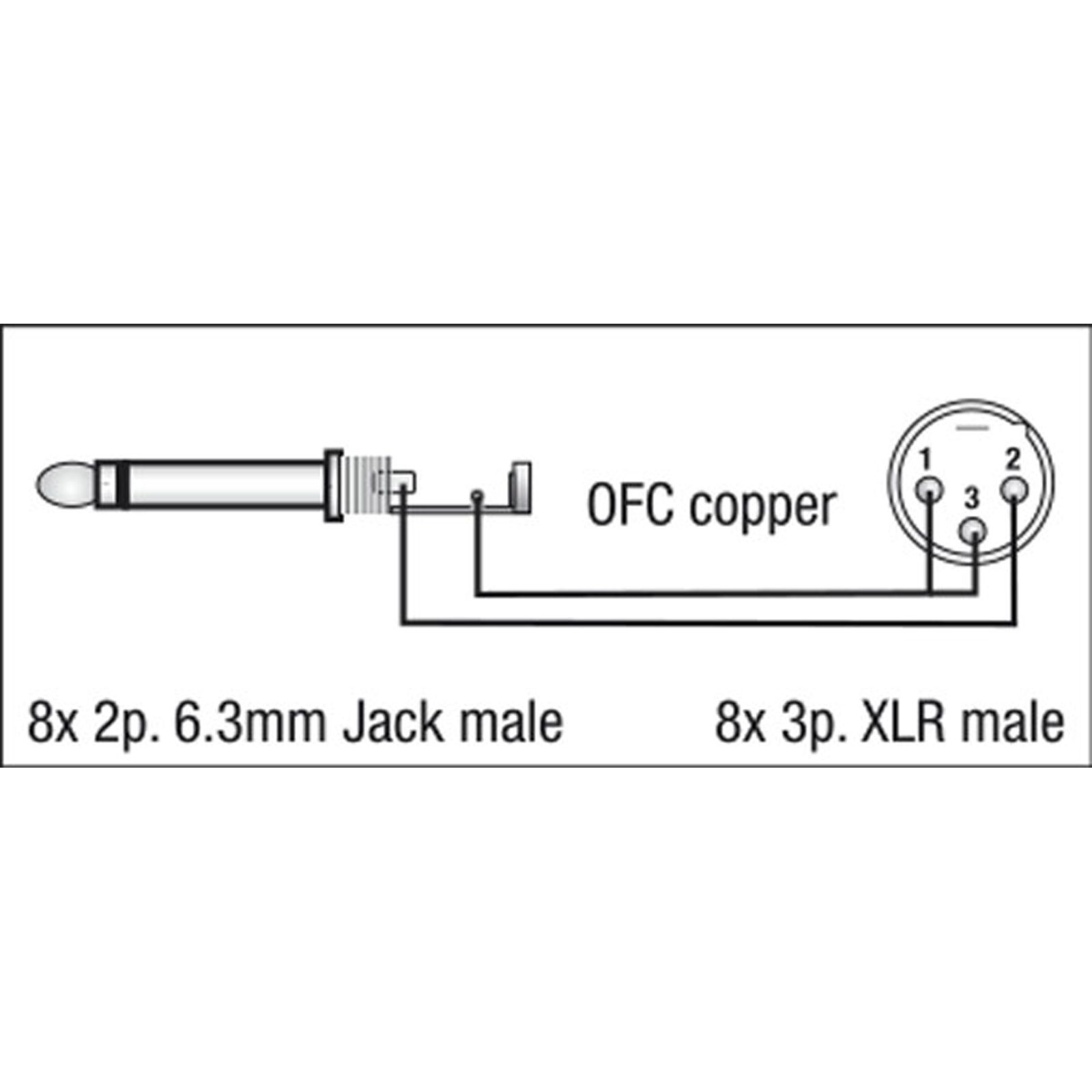 Snake 8 canali XLR maschio a Jack mono 3m - DAP FL62300