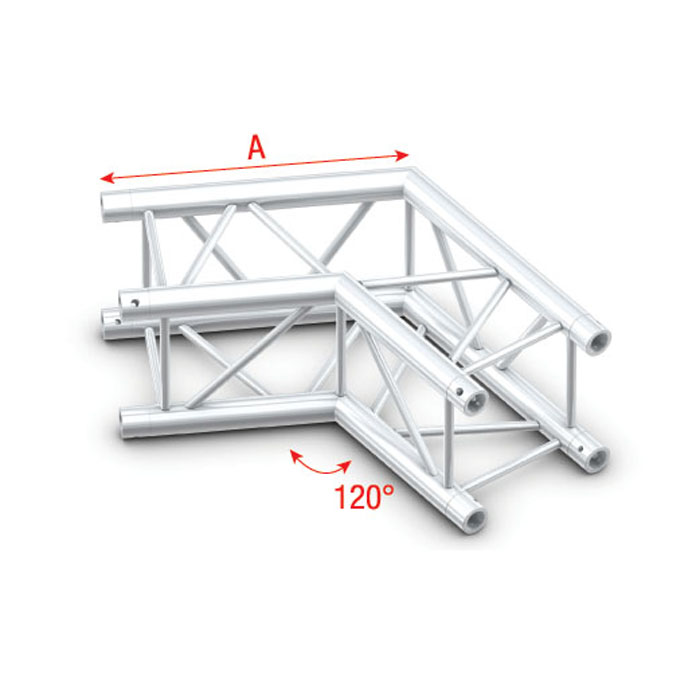 Angolo 120° Heavy Duty Pro-30 Square F Truss (Prolyte Ø 27,8mm compatibile), Silver - Milos FQ30004HD
