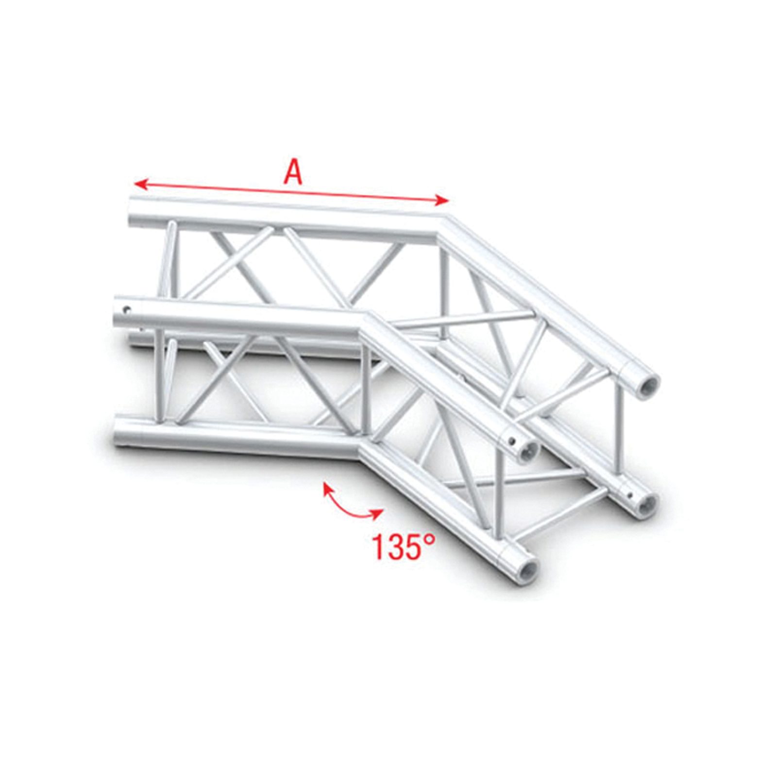Angolo 135° Heavy Duty Pro-30 Square F Truss (Prolyte Ø 27,8mm compatibile), Silver - Milos FQ30005HD