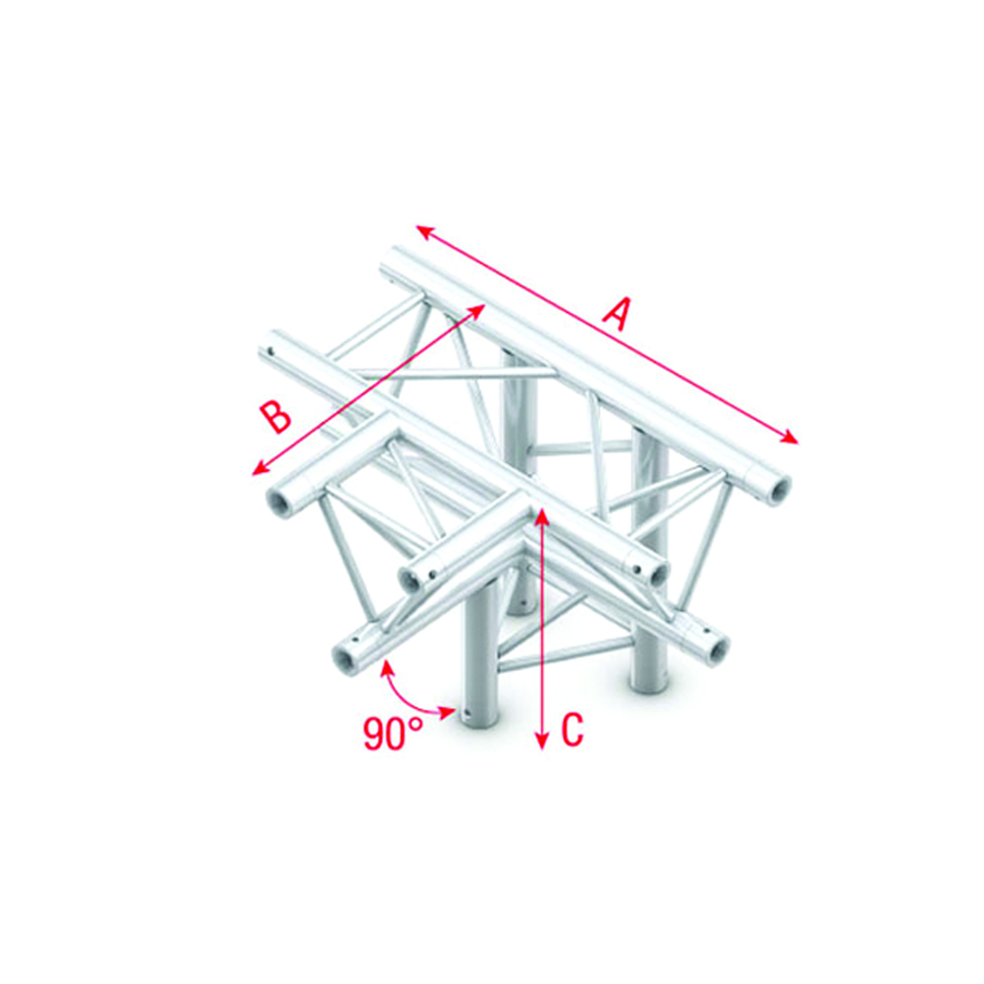 Traliccio Pro-30 Triangle F Truss - T-Cross + down 4-way - 50 cm F Ø 27,8 mm - Milos FT30042