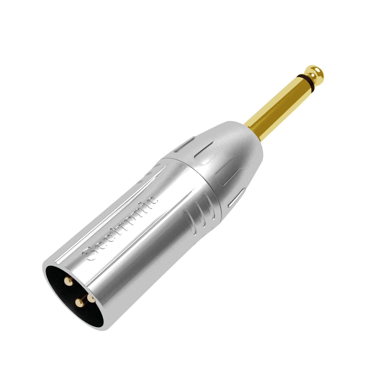 Adattatore XLR 3P maschio - Jack mono 6.3 mm maschio contatti oro alloggiamento argento - Seetronic MA3MP2