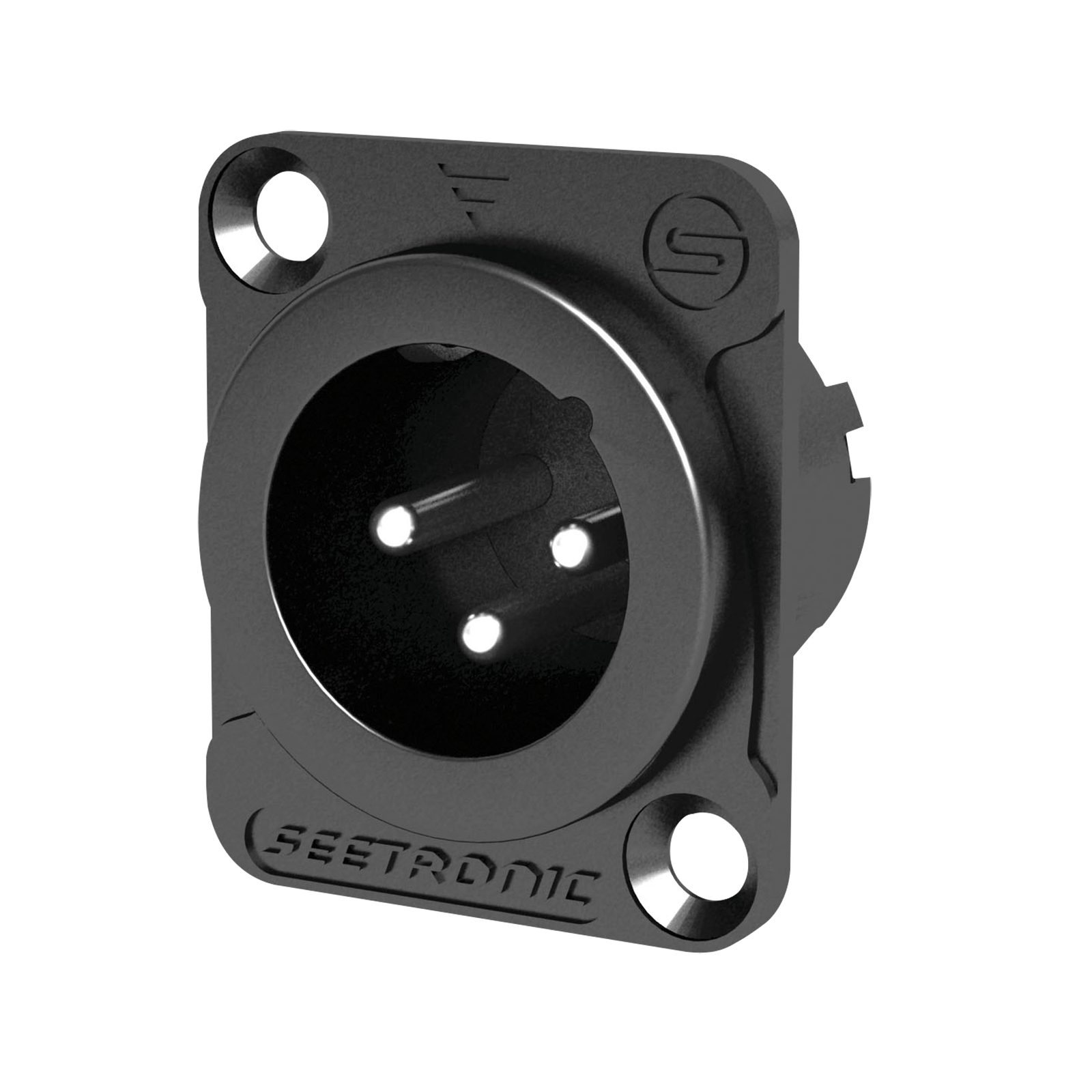 Connettore XLR 3P chassis maschio, contatti argento, nero, per foro D - Seetronic MJ3F2CB