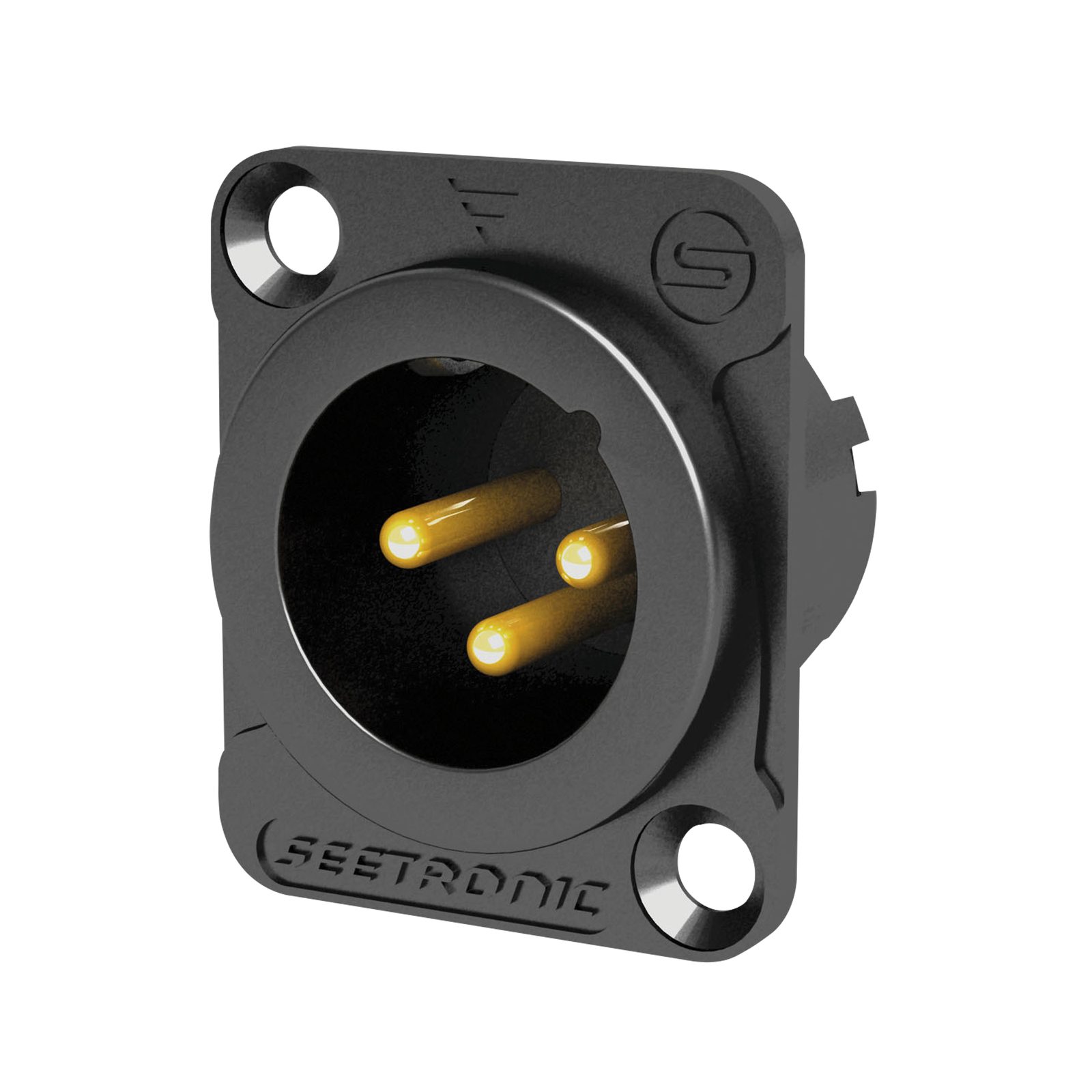 Connettore XLR 3P chassis maschio, contatti oro, nero, per foro D - Seetronic MJ3F2CBG