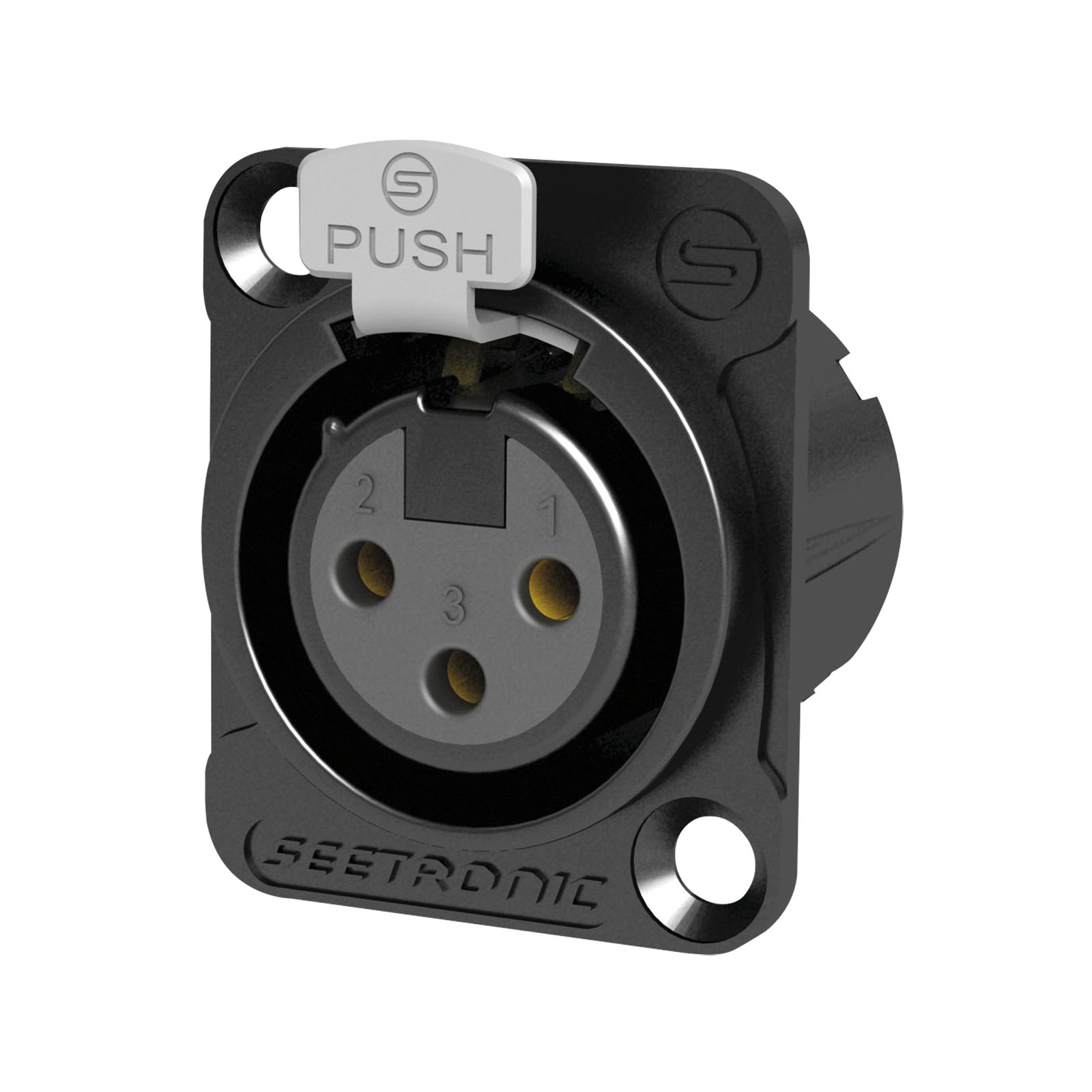 Connettore XLR 3P Femmina per Pannello, Nero, Contatti Oro - SEETRONIC MK3F2CBG