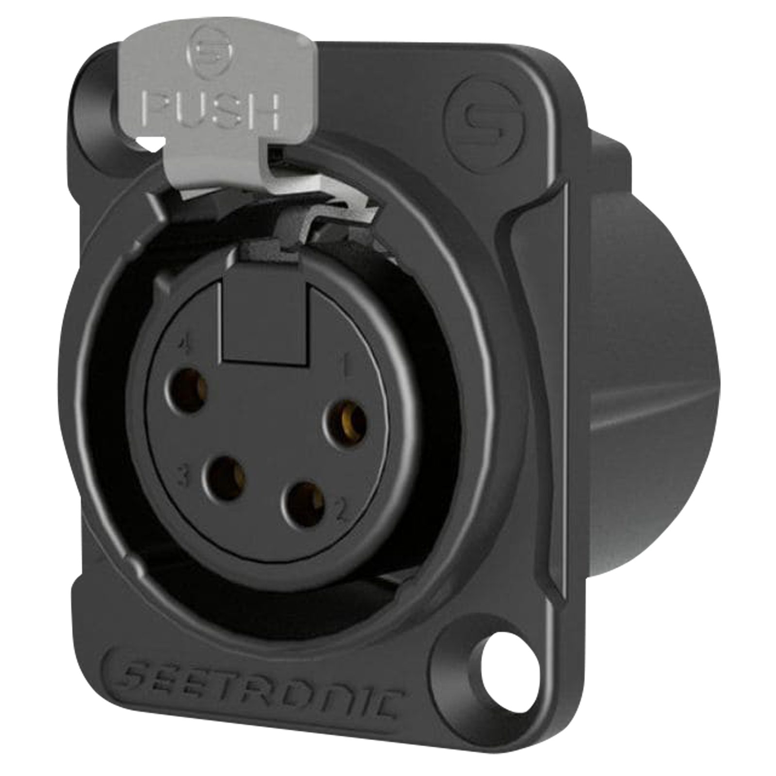 Connettore XLR 4P Femmina per Pannello, Nero, Contatti Oro - SEETRONIC MK4F2CBG