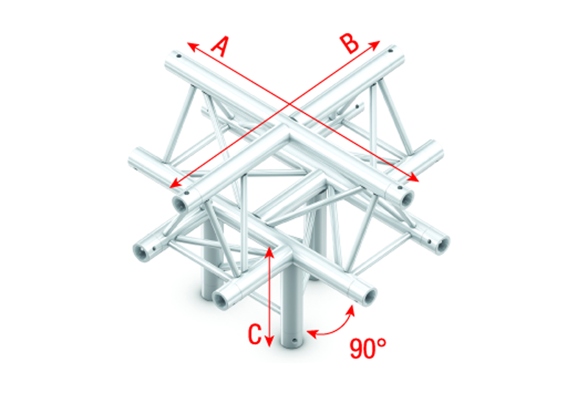 Truss triangolare Pro-30 P - Cross 5 vie giù apex su 50 cm - Milos PT30052