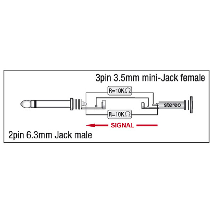 Adattatore audio jack maschio mono a mini-jack femmina 90° con resistenze - DAP XGA10
