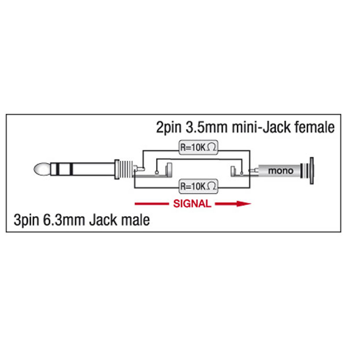 Adattatore Jack stereo maschio 6.3 mm a mini-jack femmina 3.5 mm con resistenze 10 kOhm - DAP XGA12
