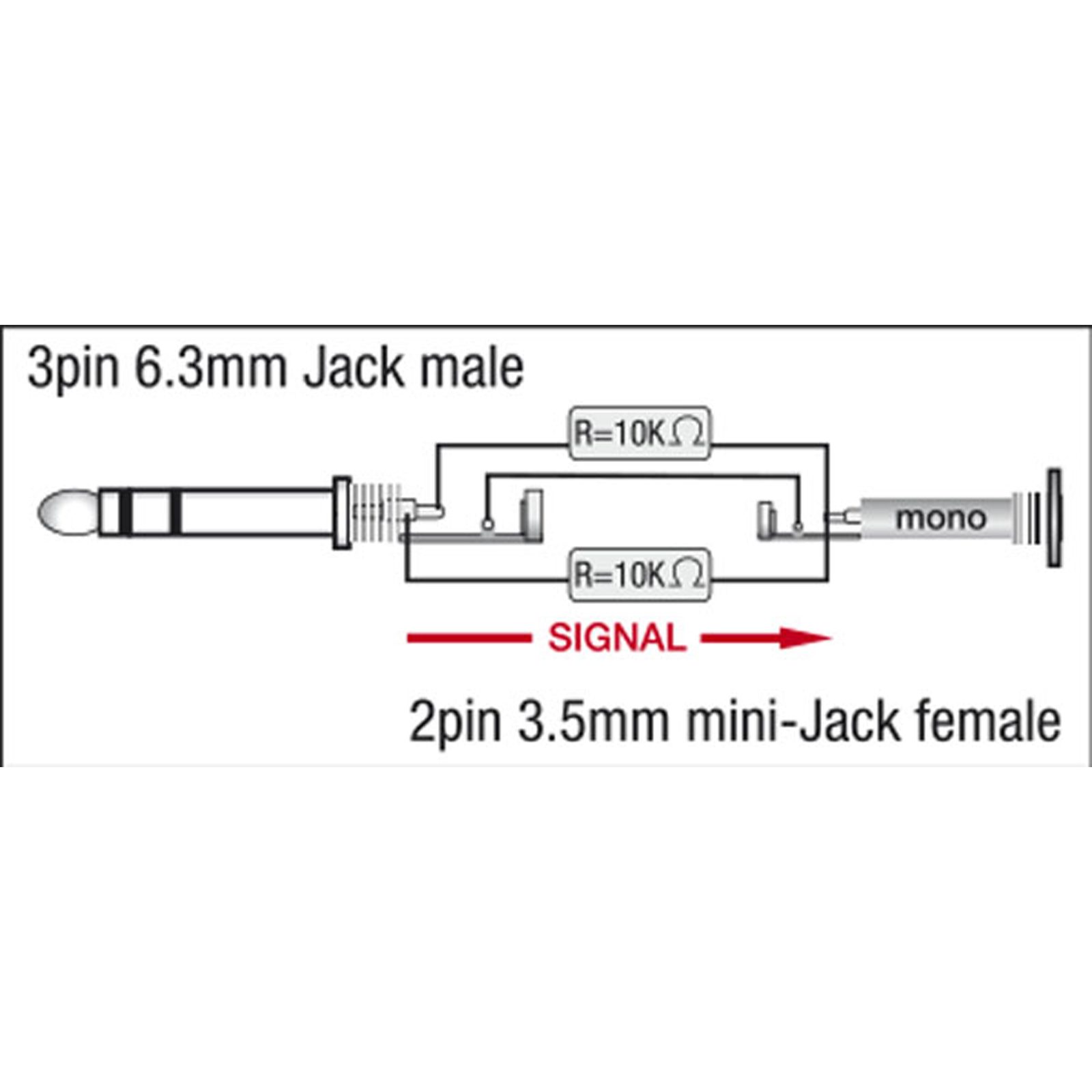 Adattatore Jack stereo maschio 6.3 mm a mini-jack femmina 3.5 mm con resistenze 10 kOhm - DAP XGA12